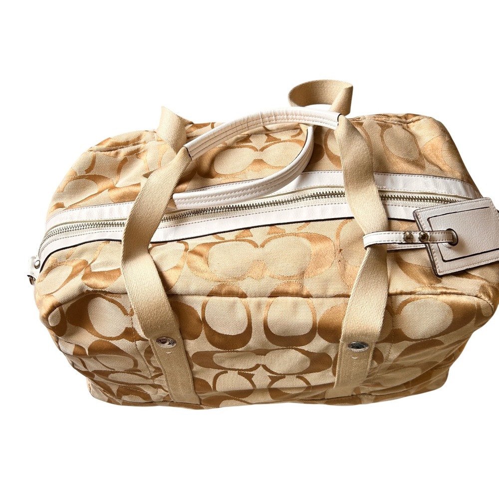 Coach Duffle Bag Large Gold Khaki Signature Jacquard Weekender Travel Bag - Picture 13 of 16
